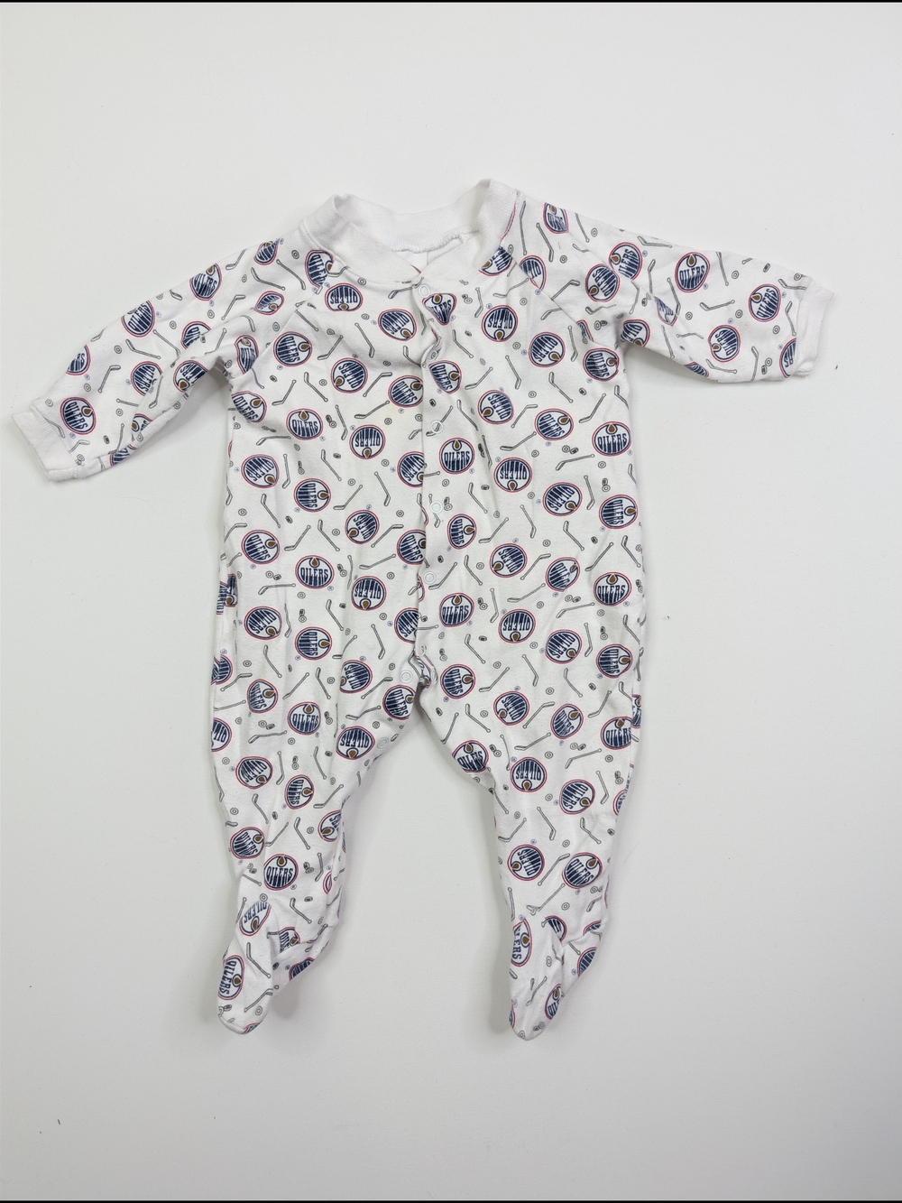 NHL Oilers White Footed One-Piece with Navy and Red Hockey Logos